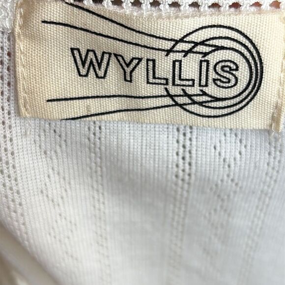 Wyllis Edie White Pointelle Bateau Short Flutter Sleeve Puff Shoulder T-shirt - Picture 5 of 6